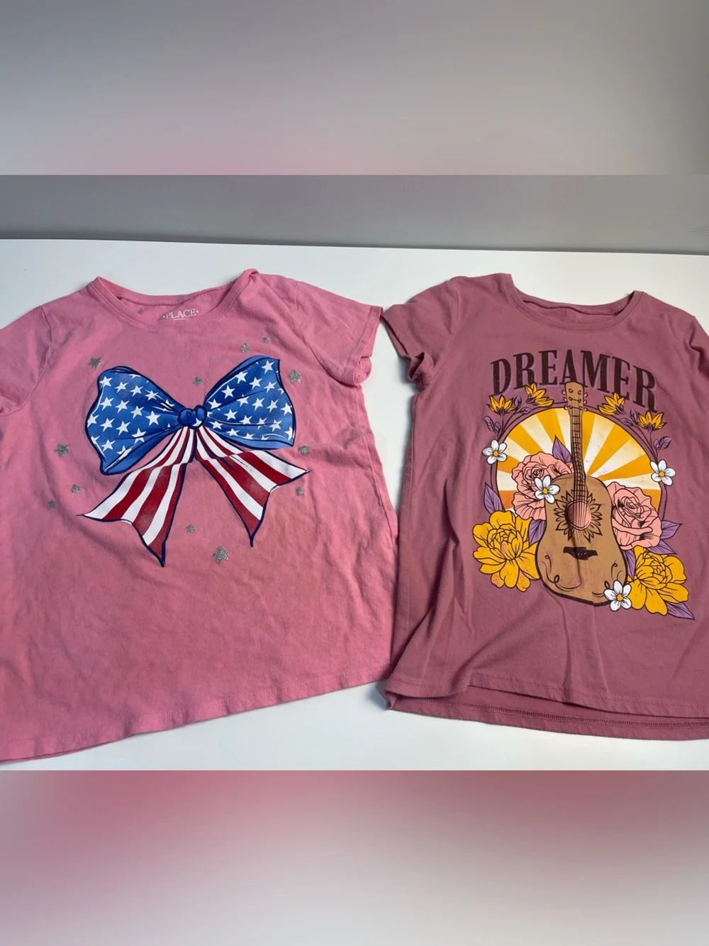 The Children’s Place. - Kids Pink Graphic Tee - Dreamer Floral Bow Design size 8